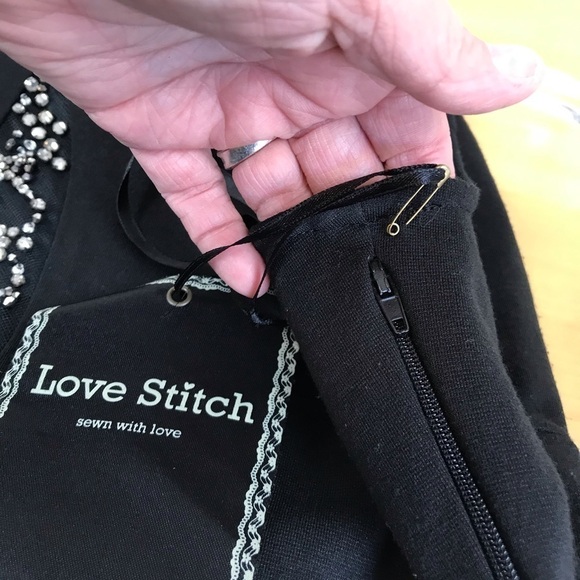 Love Stitch Black Stretch Knit Shift Dress W/Rhinestones Size L - Picture 10 of 10